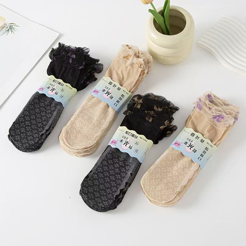 Silk Stockings Women's Anti-hook Silk-resistant Wear-resistant Summer Thin High-elasticity Non-rein Cotton Bottom Non-slip Short Stockings for the Elderly