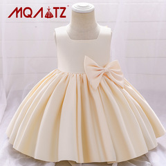 Elegant evening dress for girls, children's princess gown, satin with bow tie, performance costume, fashion show gown