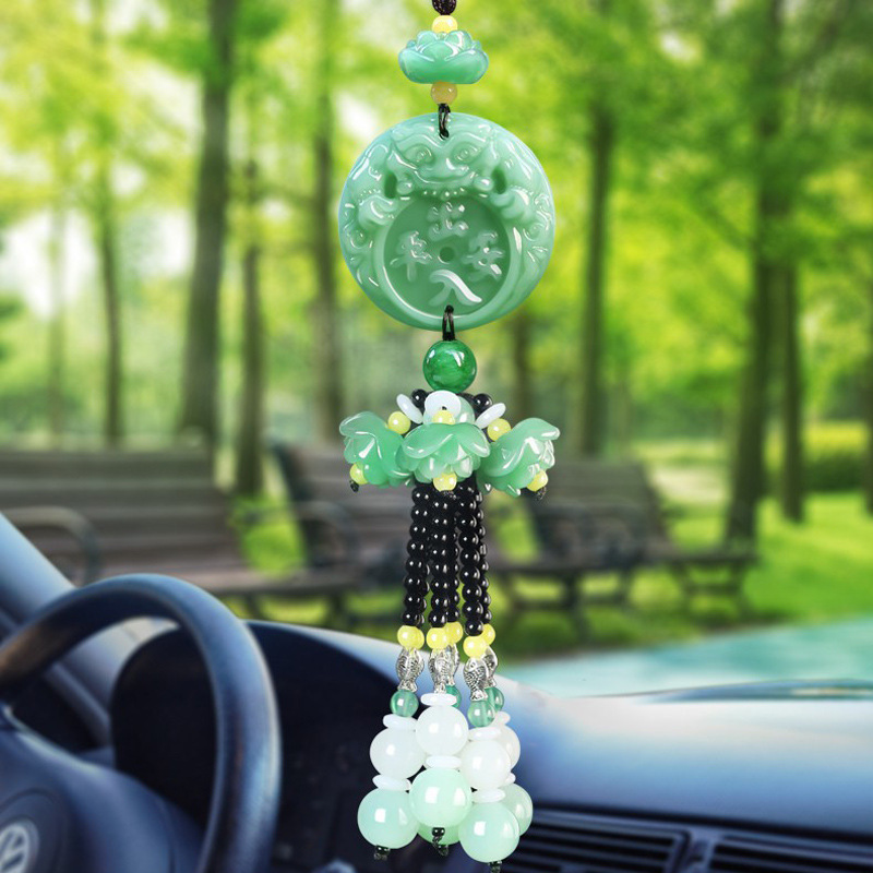 Car Accessories and Ornaments, Imitation Jade Green Jade Car Interior Decorations, Car-Mounted Lotus Peace Pixiu Pendant Wholesale