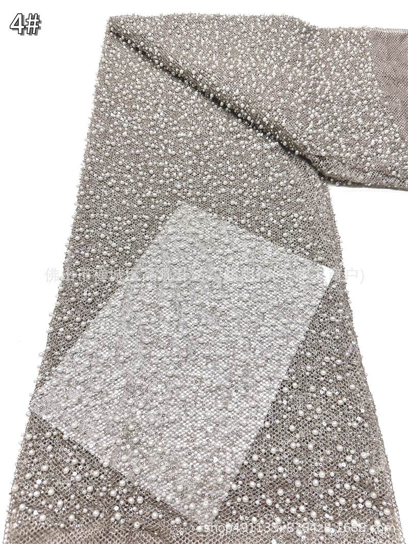 Tejido de malla elástica transpirable de perlas de tamaño pequeño y pequeño para brindis de pecho cola de pescado vestido de banquete tela de paño