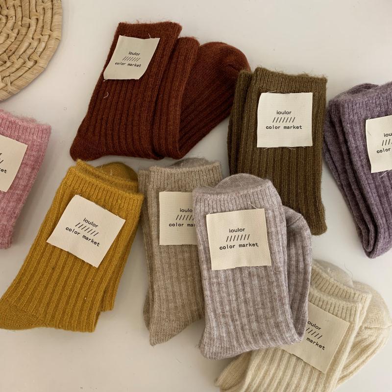 IOULOR2021 Socks Women's Autumn and Winter Thickened Cashmere Socks Korean Socks Women's Trendy ins Solid Color Pile Socks