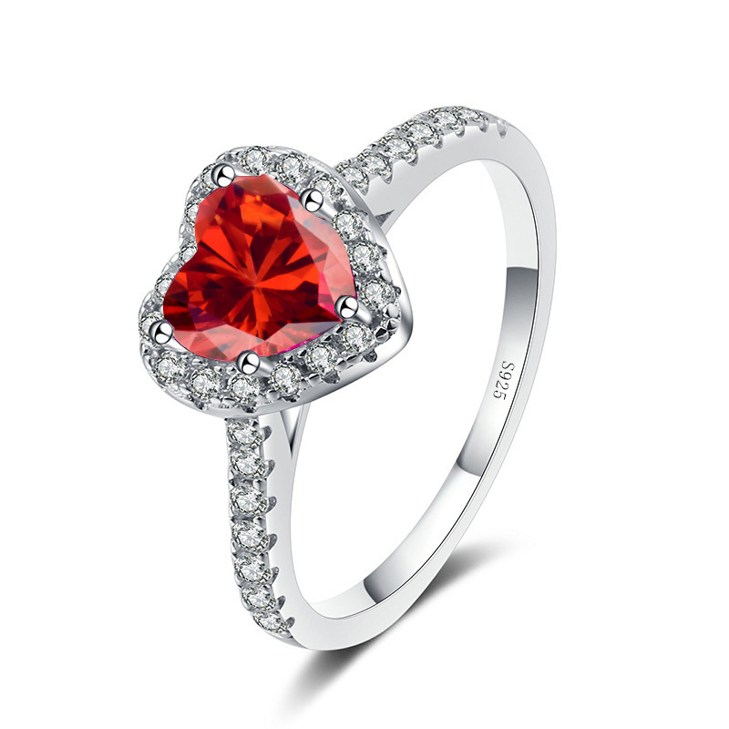 Anillo de piedra de moissan amor en forma de corazón hueco 925 anillo de plata esterlina para mujeres un anillo de quilates cooperación en vivo
