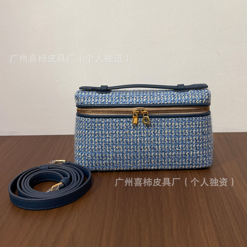 Original factory new model LP19 sheepskin lunchbox bag, mixed weave crossbody bag, fashionable Chanel-style tweed handbag and shoulder bag