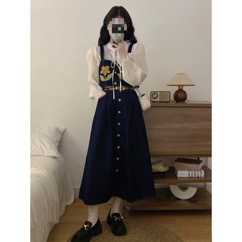 2024 년 가을 약간 뚱뚱한 슬림 작은 신선한 그물 빨간 튀김 거리 데님 조끼 3 피스 세트 세트