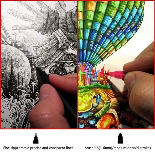Art Marker Dual Tips Coloring Brush FineLiner Color Pens