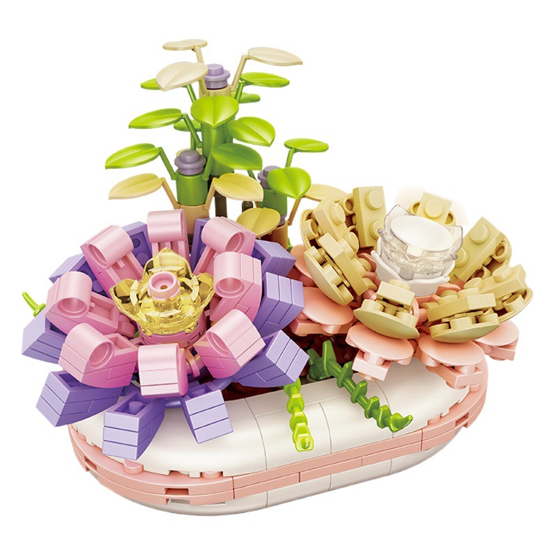 JAKI Jiaqi bloques de construcción suculenta olla montaje decoración interior simulación flor planta juguete lindo regalo la muchacha