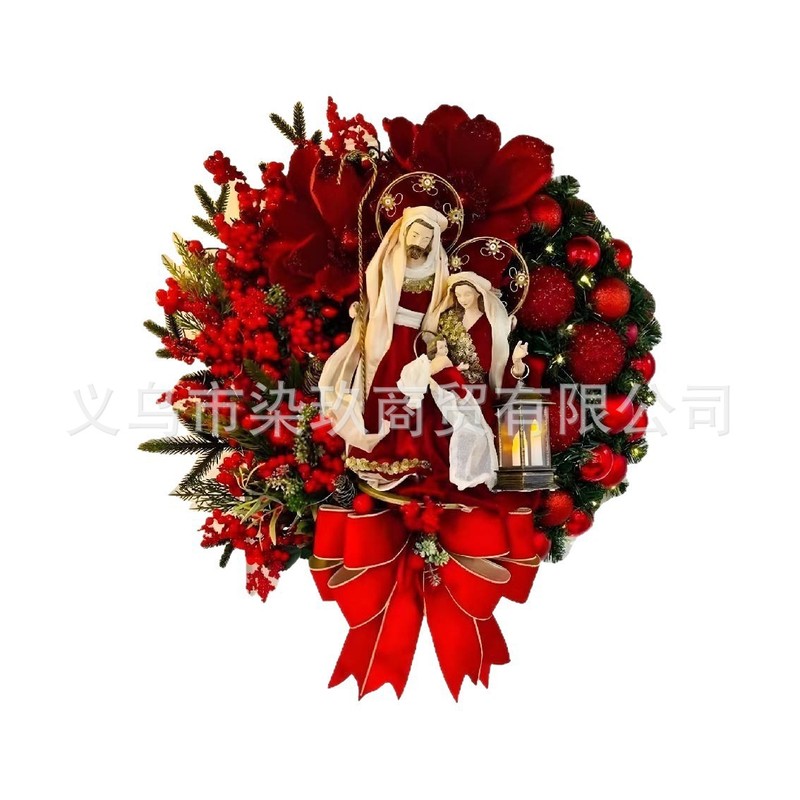 跨境花环圣诞节门饰门楣挂饰圣诞场景装饰浆果花环松果红豆发财果|undefined