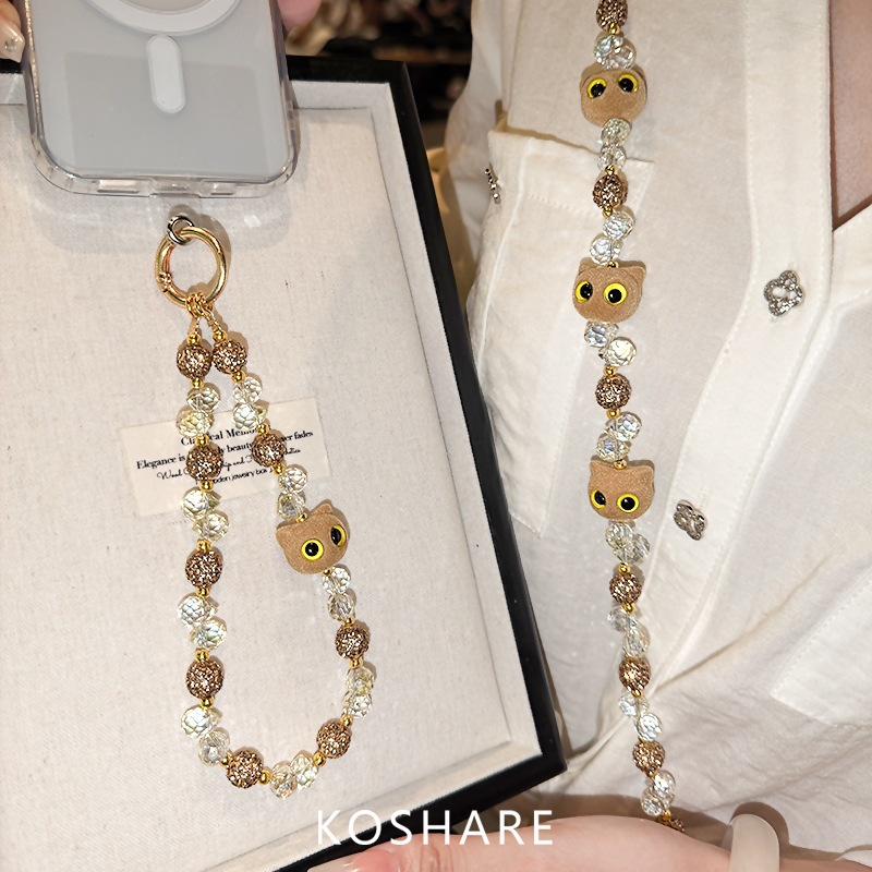 Hermoso Hakimi diámetro flash brazalete cadena de teléfono móvil mujer lujo ligero de alto nivel sensación bolso de cristal colgante colgante anti-caída cadena de mano colgante