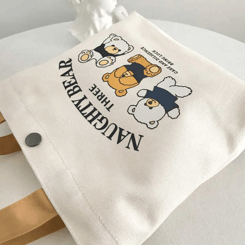 Cute Bear Canvas Bag for Women, Printable and Versatile Student Portable Office Hand Carry Lunch Bag Handbag Canvas Tote