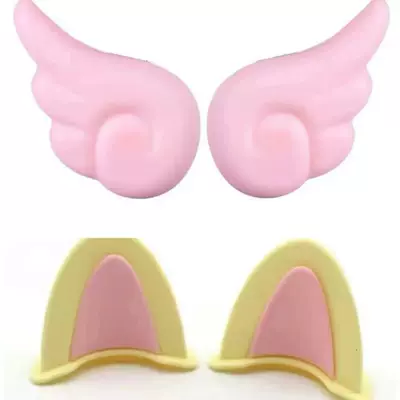 Electric scooter/motorcycle angel wing cat ear cute decorative stickers, helmet accessories, Aima/Tailg cute little accessories (Motosiklet kaskı (dəbilqə)) - pink-wings-yellow-pink-two-tone-cat-ears