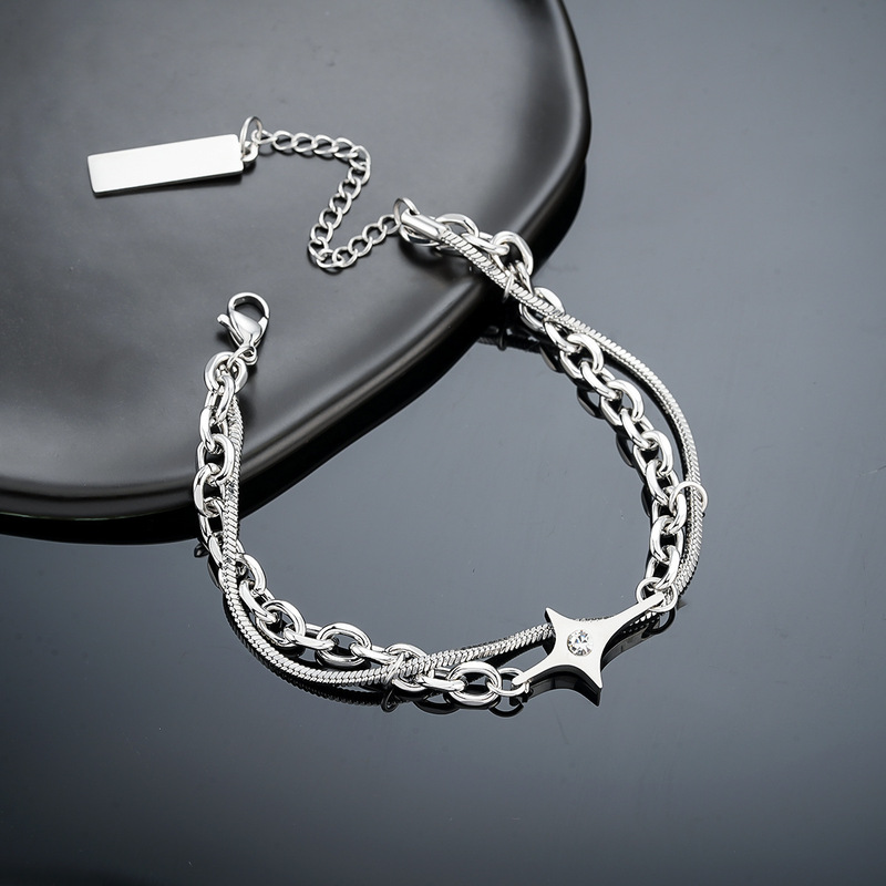 Factory new cross star interspersed double bracelet men's fashion couple jewelry net popular wind Korean simple hand jewelry