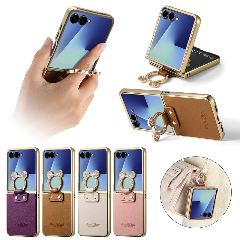 Cross-Border Applicable Samsung Z Flip8 Phone Case with Electroplated Rhinestone Mickey Ring Galaxy Z Flip7 Protective Cover