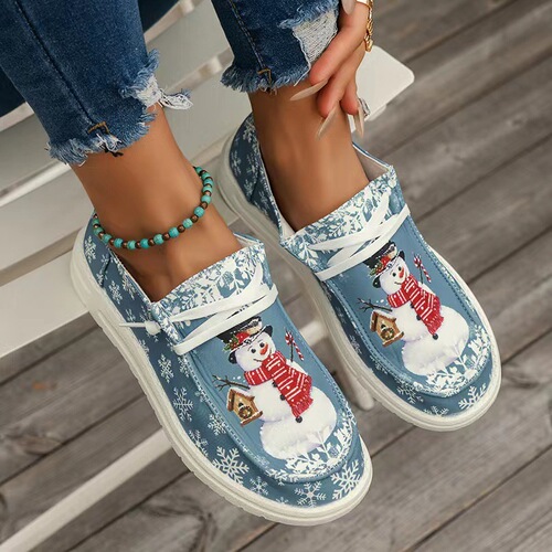 Plus-size European and American Christmas Snowman Elf Casual Shoes – Lightweight, Plus-Size Low-Top Women's Footwear