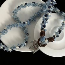 编织项链小众布艺吊坠设计感高级感女轻奢配饰长款毛衣链饰品颈链