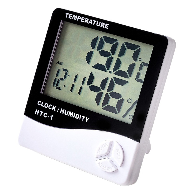 Termómetro Digital de Interior HTC-1, Reloj Despertador, Fabricante, Montaje en Pared, Pantalla Digital Grande, Medidor de Temperatura y Humedad para el Hogar