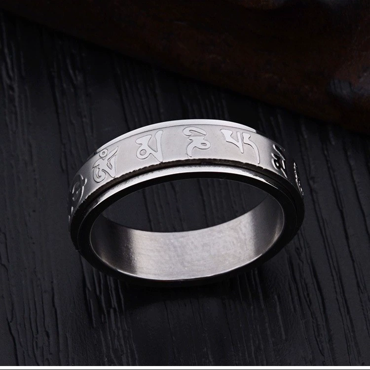 Titanic Steel Six Character Mantra Rotation Ring Classic Refers Mercele Male Finger Ringjie JZ060