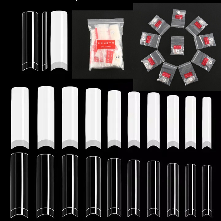 Wholesale XXL Long French Tapered Square Transparent Abs Acrylic Fake Nail Tips Non-Curved'C' Curved Finger