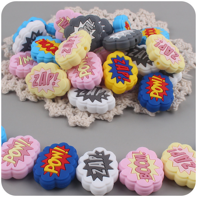 Nuevos suministros de bebé de silicona lindo explosión mordedor cuentas DIY bebé molar pezón anti-caída cadena Accesorios