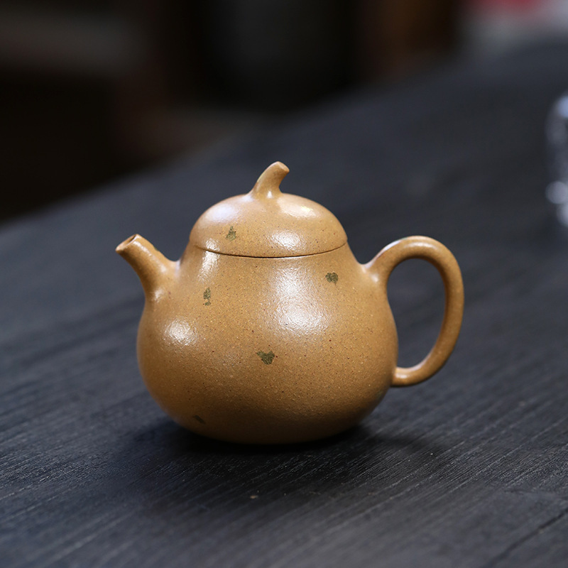 宜興紫砂壺卸売り半手作りティーポット原鉱段泥内押しボール穴撒金茶器ナス壺180ml|undefined