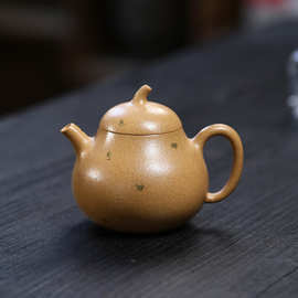 宜兴紫砂壶批发半手工茶壶原矿段泥内推球孔洒金茶具茄瓜壶180ml