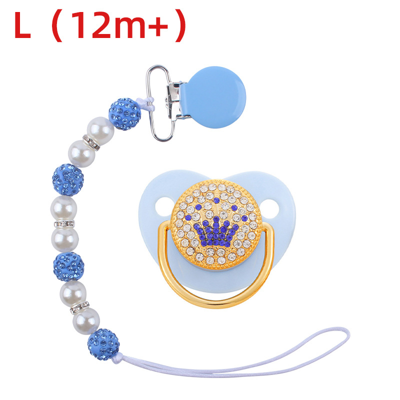 Nuevo bebé suministros corona patrón chupete bebé creativo perla chupete cadena anti-caída traje de cadena