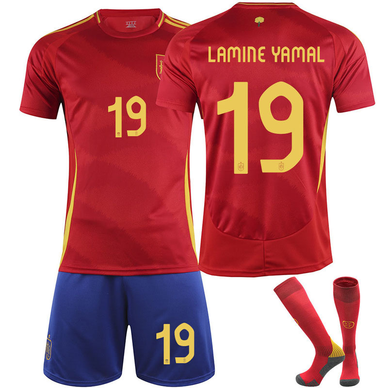 thumbnail image 1 of 24 Camiseta de la Copa de Europa de España No. 19 Yamal 26 Pedri 7 Morata No. 9 Traje de camiseta de fútbol Garvey, 1 of 5