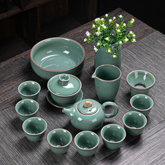 Ge kiln honey glaze celadon tea set home use five famous kilns high-end teapot teacup set gift box with logo