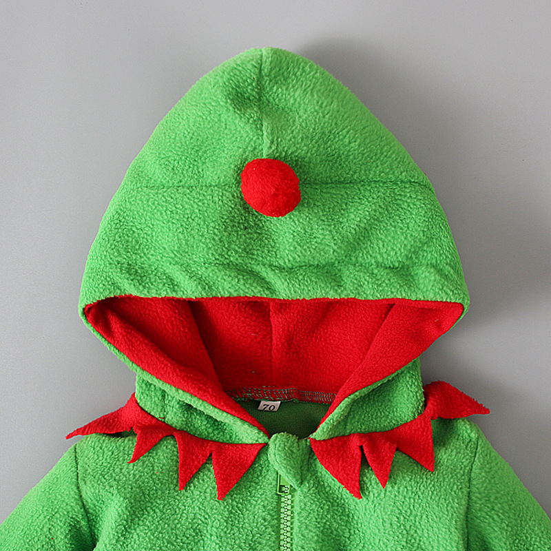 Children's European and American spring and autumn long-sleeved hooded Christmas striped jumpsuit romper clothing children's clothing ins_voghion.com