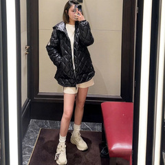 25秋冬新款南油高定Mon简约时尚不规则休闲百搭带帽菱格羽绒服外