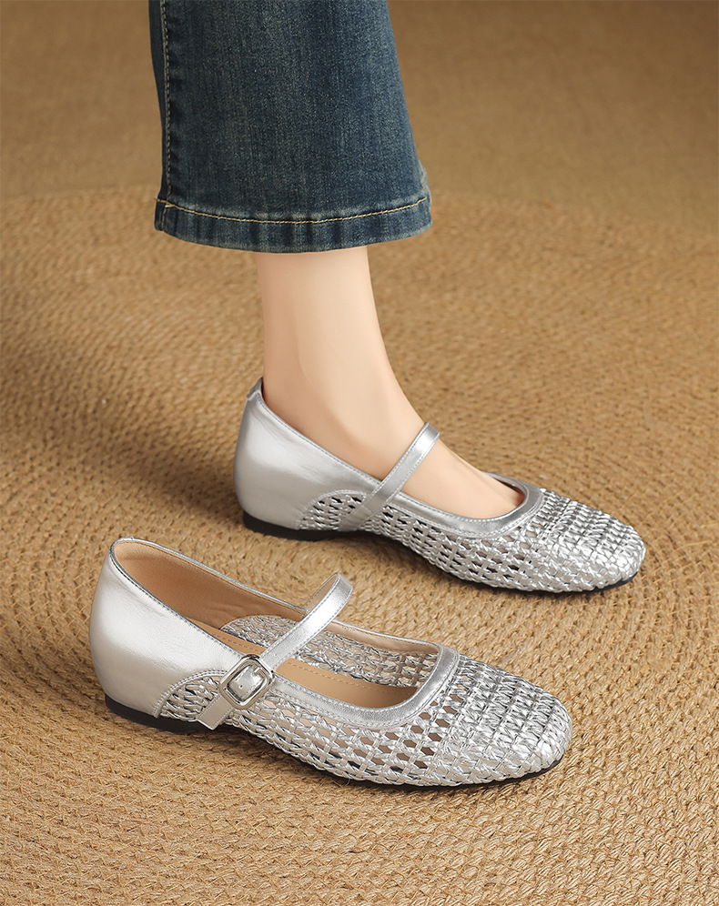 Giày Mary Jane nữ kiểu Pháp quai ngang đế bằng thoáng khí — K532 Bạc chi tiết 19