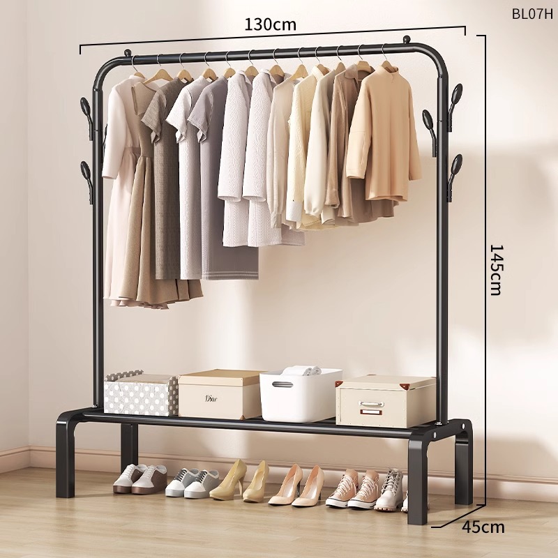 130cm 검정색 [단극 + 단층 수납 + 옷걸이] 두꺼운 파이프 직경