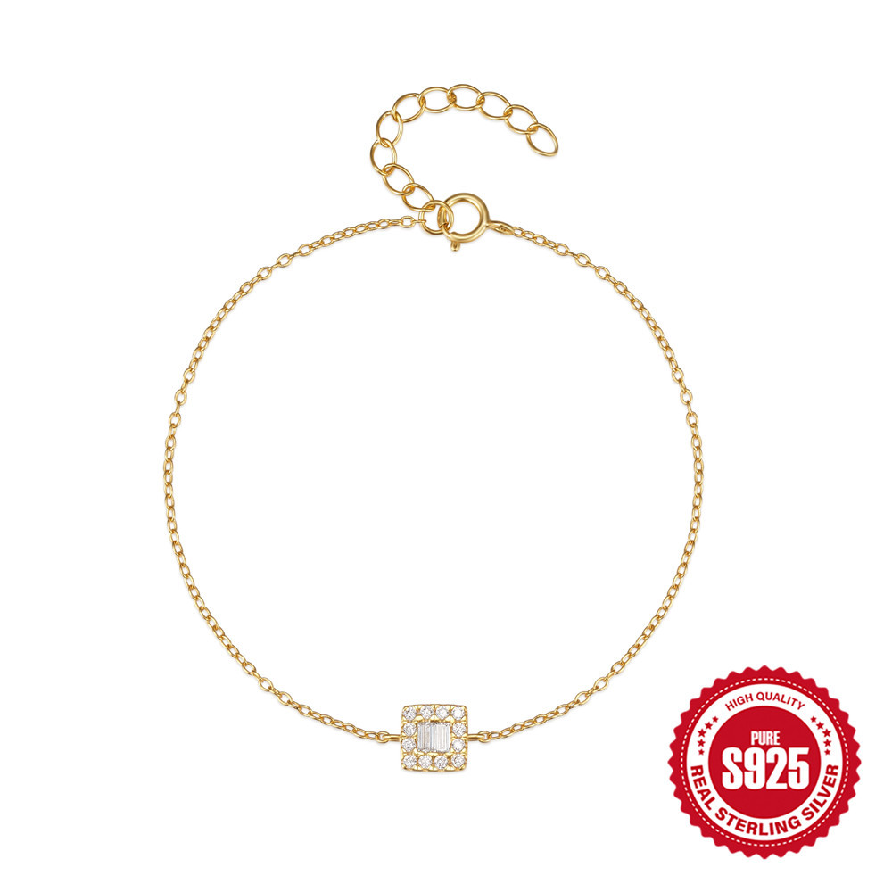 10g Weight Zircon Inlay Material Bracelets Classification 1 Piece Quantity Casual, Daily Occasion 925 Sterling Silver Material Square, Solid Color Pattern Women's Gender Plating, Inlay Design Simple Style Style 925 Sterling Silver Bracelets Simple Style 9