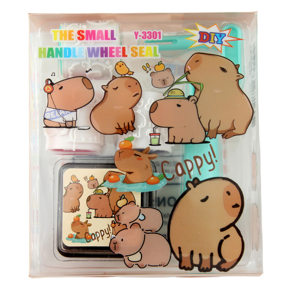 Capibara rodillos de juguetes de dibujos animados lindos 4 en 1 sello conjunto de premios para estudiantes de jardín de infantes