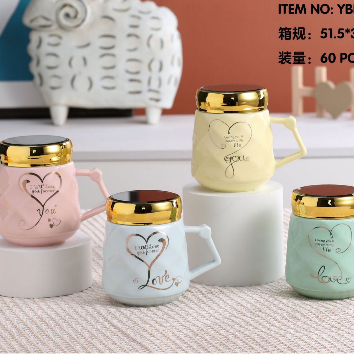 Yiwu esmalte espejo taza de visualización taza de cerámica con tapa nórdico espejo de dibujos animados taza conjunto festival regalo comercio exterior