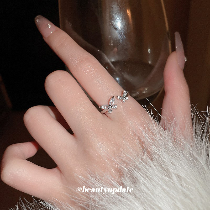 Circón mariposa anillo abierto Corea del Sur Dongdaemun lujo ligero anillo de dedo índice nicho moda alto sentido anillo femenino al por mayor