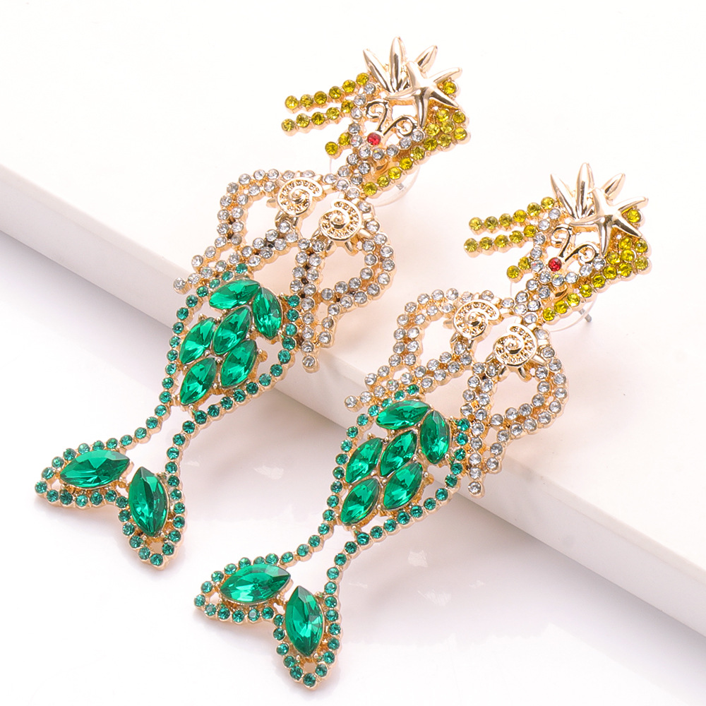 Fashion Alloy Diamond-studded Acrylic Mermaid Earrings Wholesale display picture 4