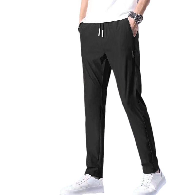 Men's Summer Ice Silk Casual Sports Pants Lightweight Comfortable Cool Breathable Sweat Absorbing Elastic Loose All-match Sports Men