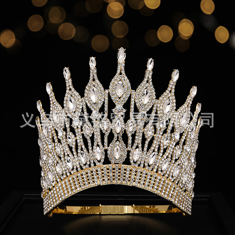 Corona de concurso de belleza europeo y americano - Para etapa de Miss América, tamaño ajustable, gran corona redonda, colorida