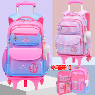 Trolley School Bag for Children, Primary School Students, Refrigerator, Side Door, Waterproof, Girl's Drag-Type Dual-Use Stair Climbing Trolley Case Wholesale