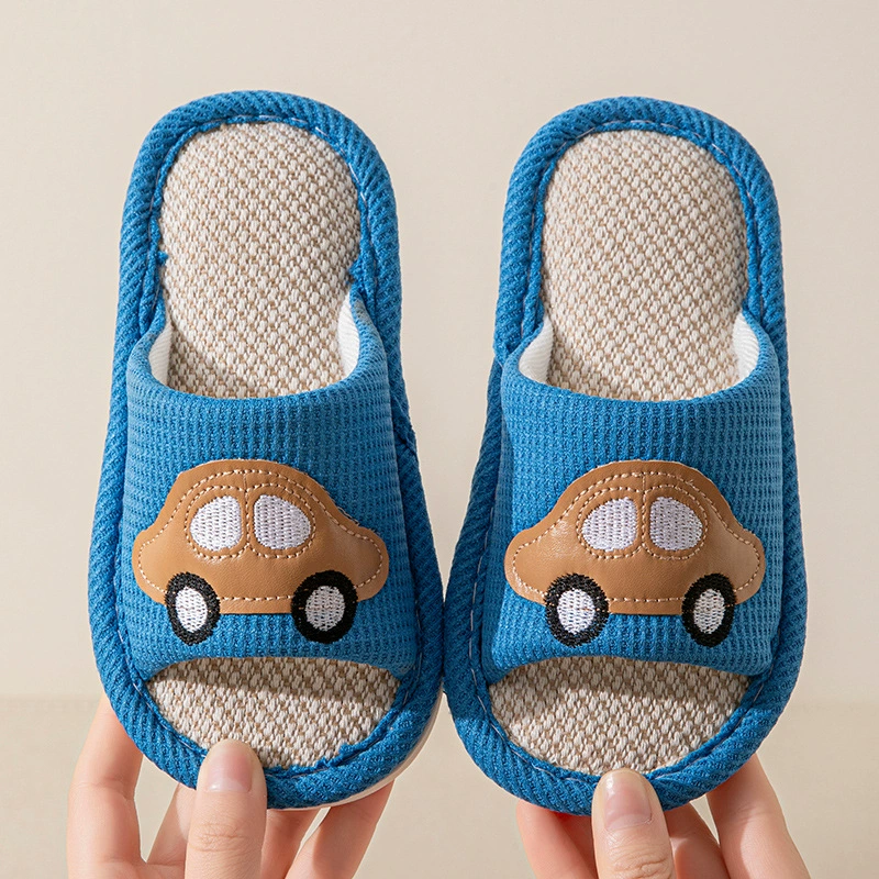 Детский мультяшный автомобиль для мужчин и женщин для детей летом лен в помещении и на дому твердый ПВХ-барьер подошва холодные тапочки
