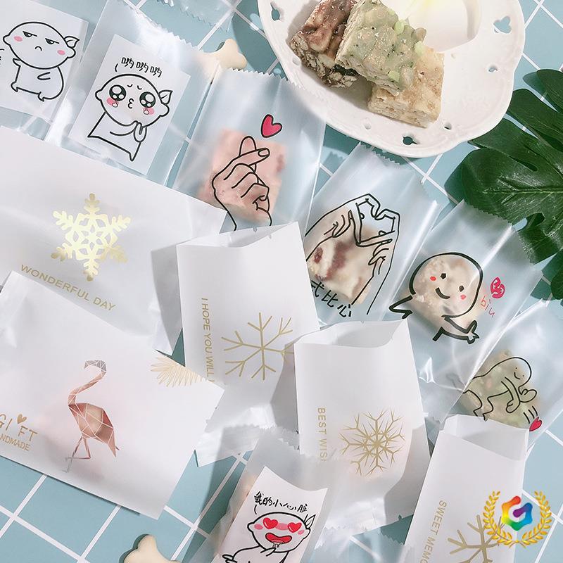 ↬厂家批发网红零食奶枣雪花酥包装袋磨砂牛扎饼干袋烘培机封袋