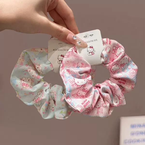 Cute Vintage Kt Cat Scrunchie, Cute Hair Tie with Print, Sweet Girl Heart Hair Rope, Bun Hair Accessory