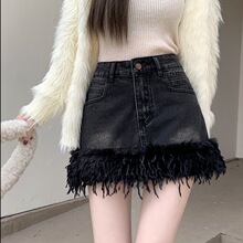 欧美夏季女士牛仔短群潮牌高街美式少女毛边修身显瘦气质超短裤裙