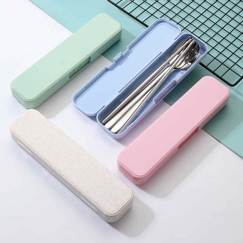 304 Stainless Steel Portable Tableware Set Fork Spoon Chopsticks Storage Box Student Outdoor Travel Set Box Company Gift