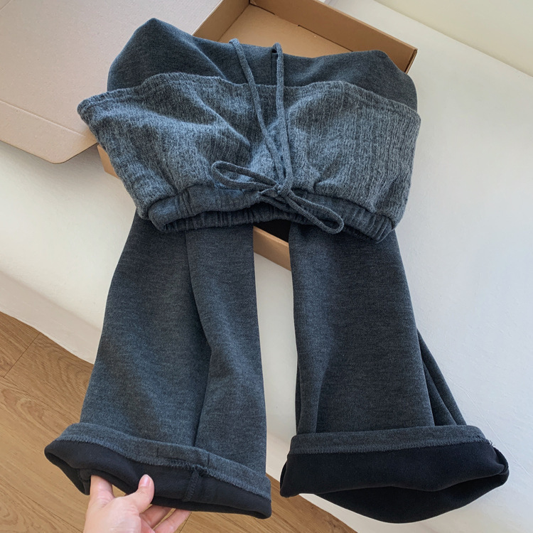 Plus-Size Women's Deep Gray Fleece-Lined Sweatpants, Casual Straight-Leg Pants, Autumn and Winter Women's Long Pants, Loose Pants/Skirt Plus-Size Women's Deep Gray Fleece-Lined Sweatpants, Casual Straight-Leg Pants, Autumn and Winter Women's Long Pants, Loose Pants/Skirt