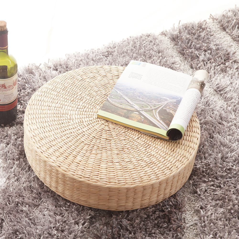 Cojín de futón tejido de paja hecho a mano, tapete de paja, tapete de piso, tapete de ventana salediza de Buda, tapete de ventana salediza de color sólido de estilo japonés redondo