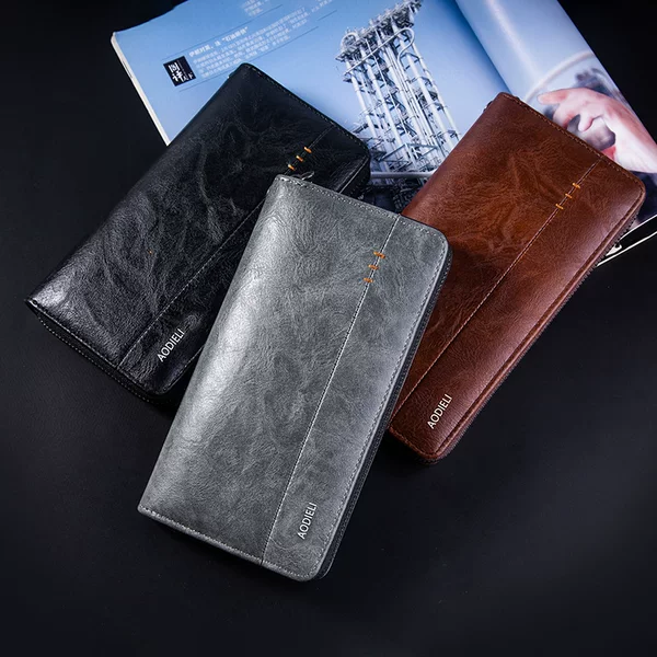 Manufacturer Supplies Men's Long Wallets, Large Capacity Card Holders, Wear-Resistant, Available for Dropshipping, Zipper Style