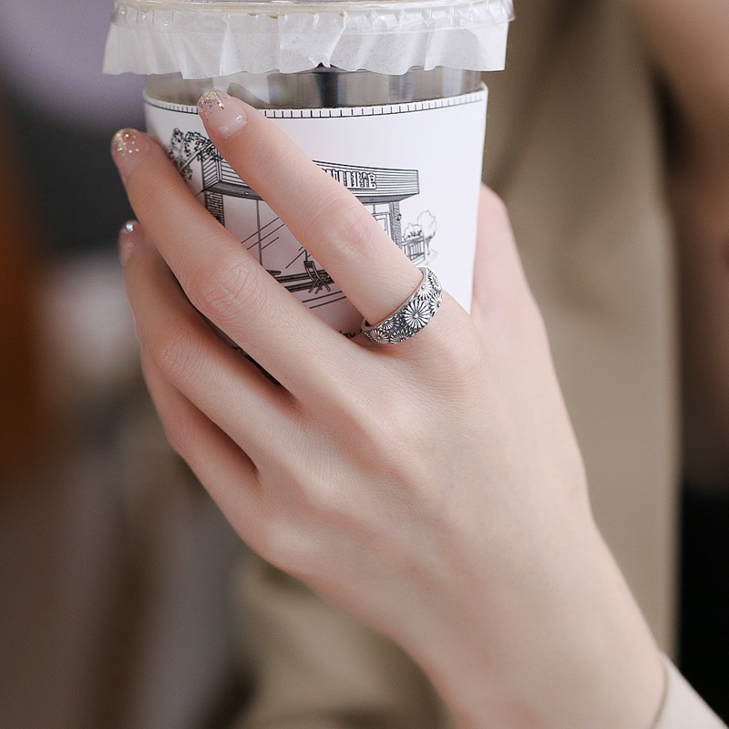Dainty Floral Daisy Band Ring Adjustable Open Style For Women_voghion.com