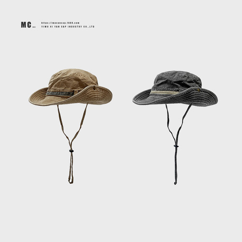 Japanese streetwear distressed fisherman hat for men and women, unisex bucket hat, Western cowboy sun protection outdoor climbing fishing hat