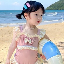 女童泳衣儿童2024新款连体女孩衣服荷叶边公主风洋气泳装小童